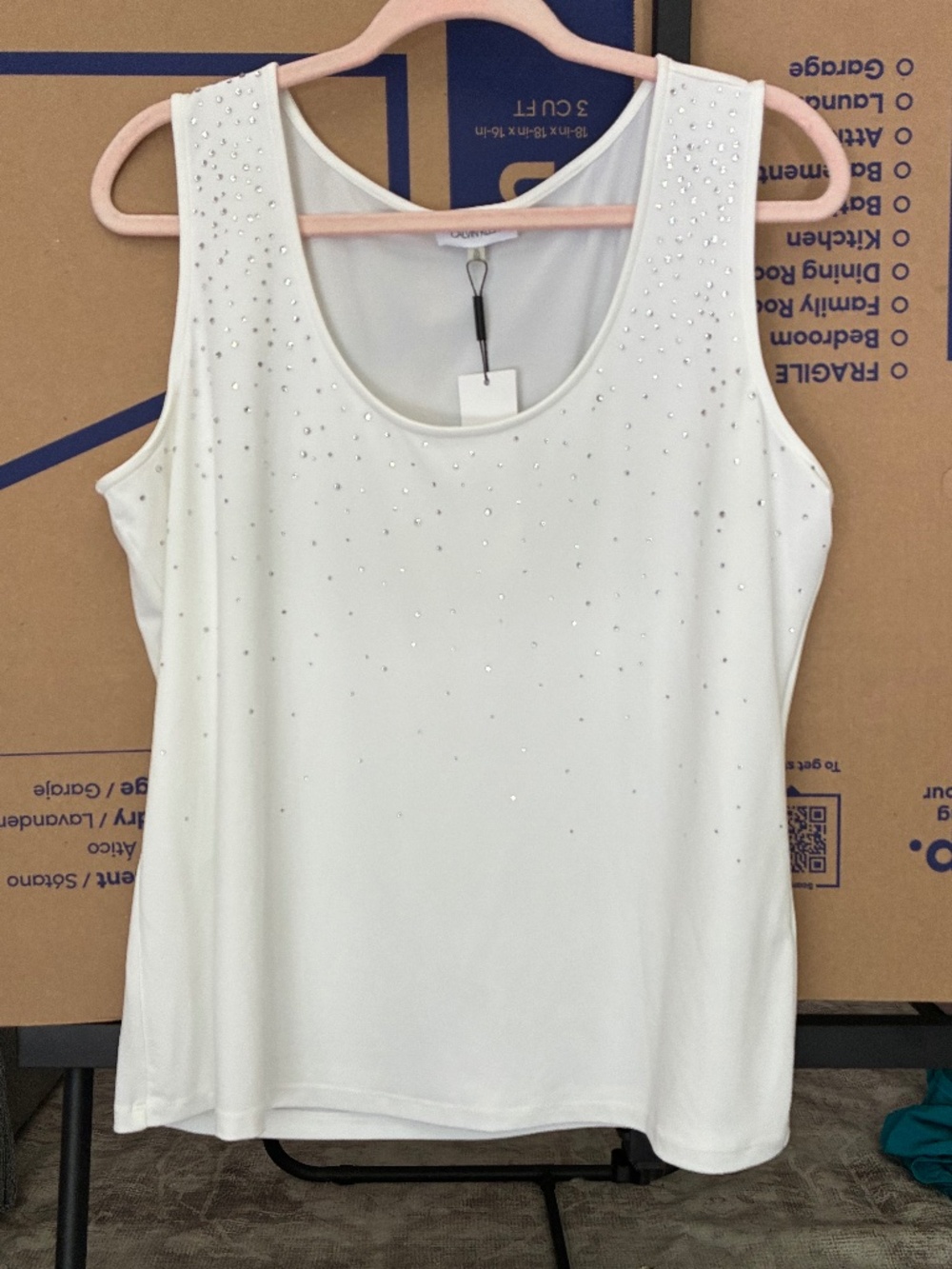 Calvin Klein white tank w silver rhinestones - XL, NWT